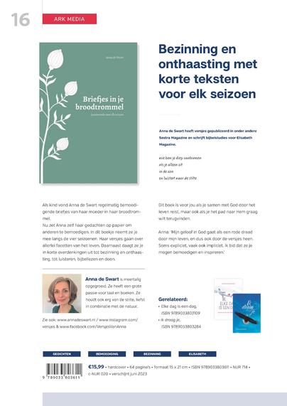 Brochuretekst met daarin de aankondiging van Briefjes in je broodtrommel. Een plaatje van de cover, een foto van Anna, een korte beschrijving van het boek en een korte bio.