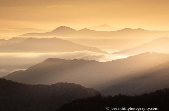 First light hits beautiful Smoky Mountain ridges.