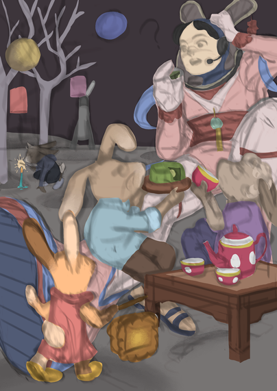 Flat colours of the piece I did for the Buncha Buns! zine.