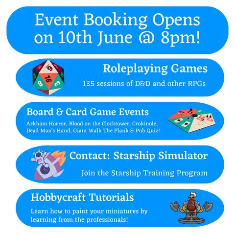Event booking opens on Saturday 10th June at 8pm.
More information in the linked newsletter.