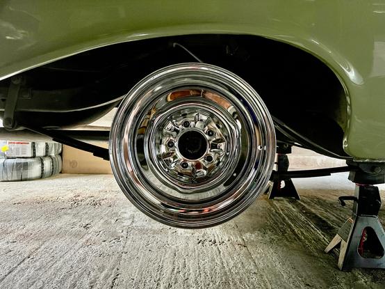 Steel chromies, test fit on the rear axle