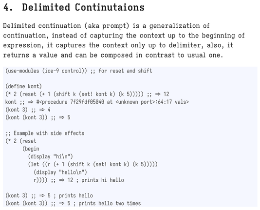 Screenshot of the article about contiunations.