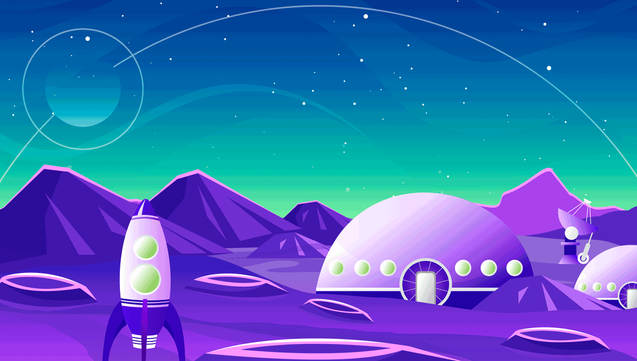 illustration of a space station on an alien moon