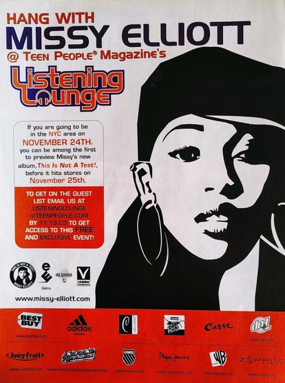 black and white advert with a sillioit of Missy with a hat.