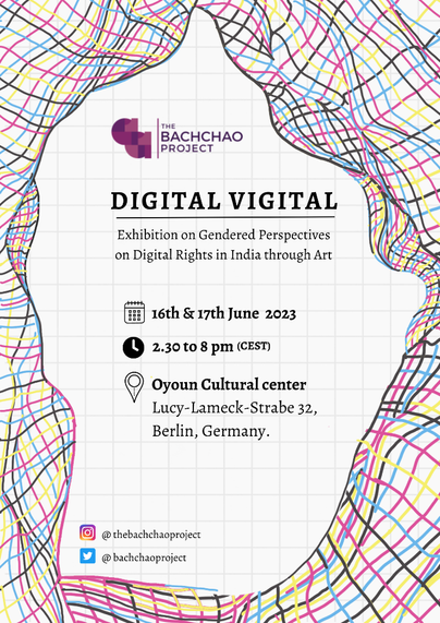 A poster of Digital Vigital exhibition being held at oyoun on 16th and 17th June from 2:30 pm to 8:30 pm