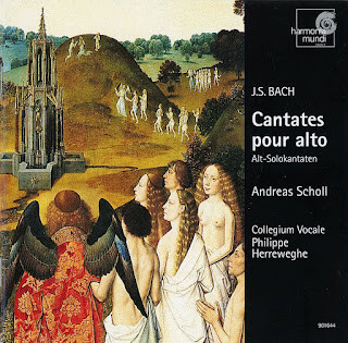 Cover of the album "𝗝.𝗦. 𝗕𝗮𝗰𝗵 - 𝗖𝗮𝗻𝘁𝗮𝘁𝗲𝘀 𝗽𝗼𝘂𝗿 𝗮𝗹𝘁𝗼", showing a part of a medieval painting,