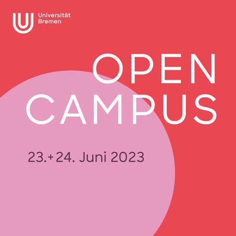 Logo vom Open Campus. Rosa Halbkreis auf rotem Grund. Weißer Text darauf: Open Campus 23.+24.Juni 2023