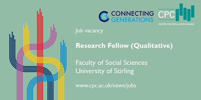 Text reads: Job vacancy | Research Fellow (Qualitative)  Faculty of Social Sciences, University of Stirling | www.cpc.ac.uk/jobs