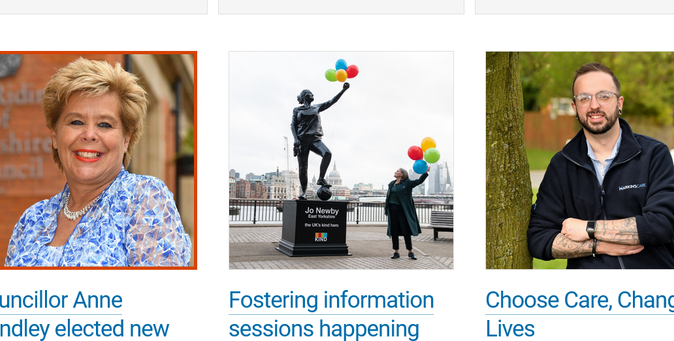 Screenshot of three news items. Each consists of a 350x350 pixel thumbnail with a heading underneath.