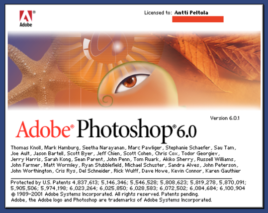 Adobe Photoshop 6.01 About Box on Mac OS 8.6.