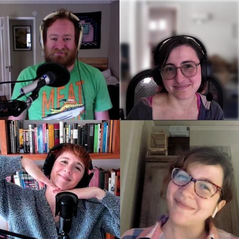 Four people on a Zoom call, all smiling