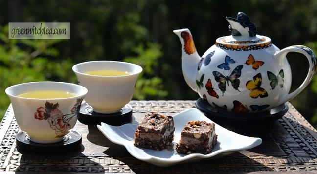 Tea time 🍵
Photo ~ tea and cake. 
Teapot ~ prezzie from my best buddy! 🦋
Cake ~ raw #vegan caramel-almond, made by yours truly 🍰