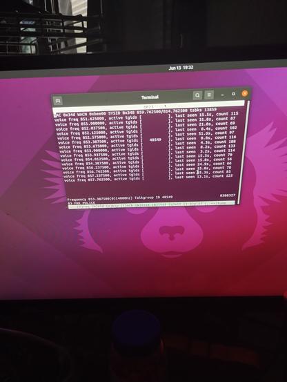 Display of OP25 on Ubuntu 21.10 for the Raspberry PI, showing one active talk group.