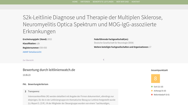 Bewertung von Leitlinienwatch