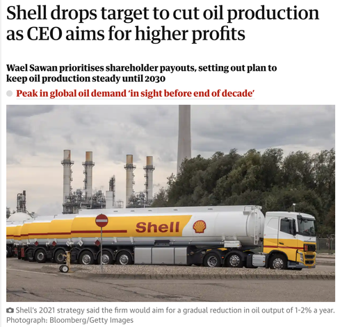 Shell drops target to cut oil production as CEO aims for higher profits

Wael Sawan prioritises shareholder payouts, setting out plan to keep oil production steady until 2030

Shell's 2021 strategy said the firm would aim for a gradual reduction in oil output of 1-2% a year. Photograph: Bloomberg/Getty Images