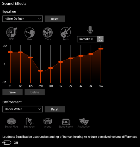 Screenshot of Realtek Audio Console depicting settings.
Most notably Environment must be set to Under Water as this brings out every bass frequency.