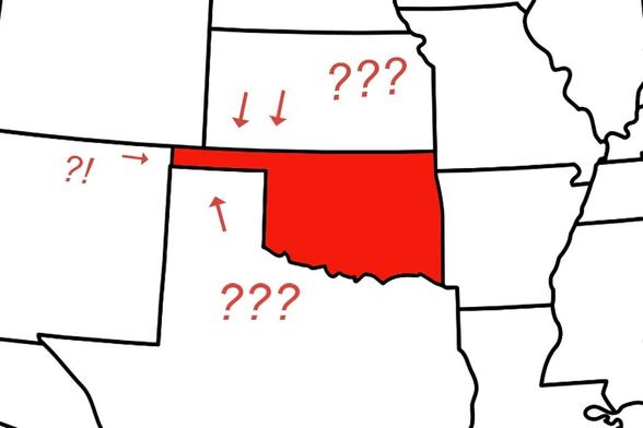 Image showing the land Texas gave up to Oklahoma (the panhandle, AKA no man's land), so they could keep the slavery going.