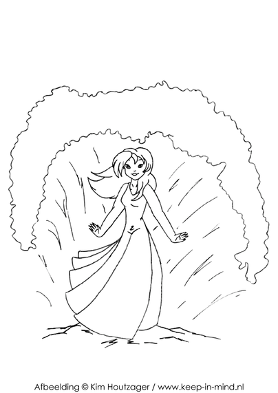 woman with a splashing wave behind her