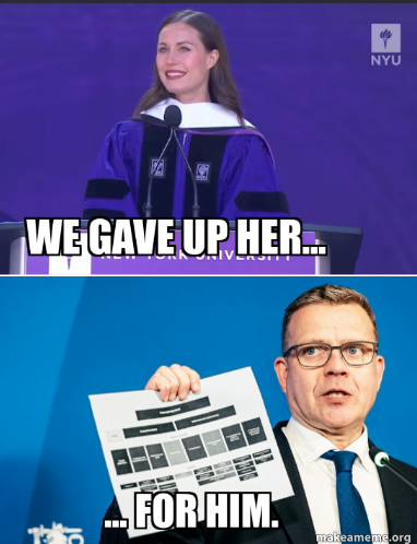 Se Marin - Orpo -meemi taas. Vaihdoimme hänet häneen.