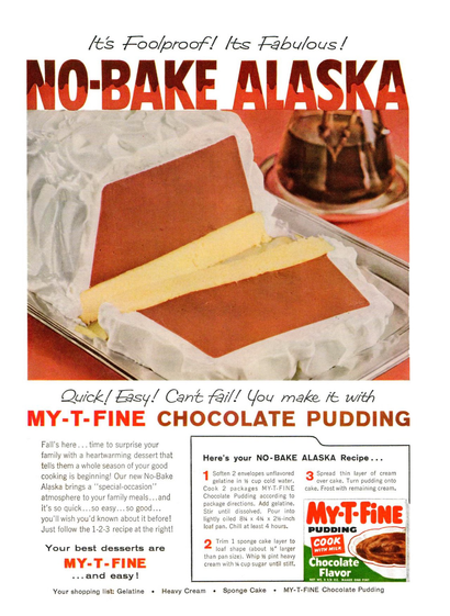 A silver platter holds a white, brown, yellow, baked Alaska sliced open