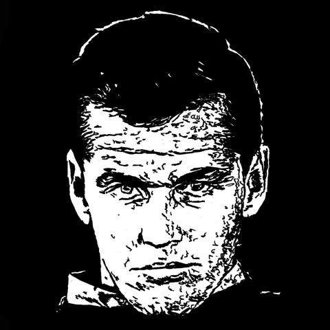 Pen drawing of a young Jack Nicholson staring forward with an angry look on his face drawn on a black background.