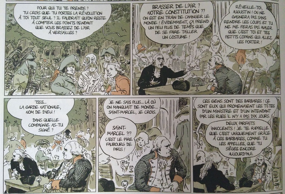 Augustin Le Goazre de Kervélégan, député du tiers-état du Finistère (en noir) et son frère Abel (personnage imaginé dans la bande dessinée Révolution)