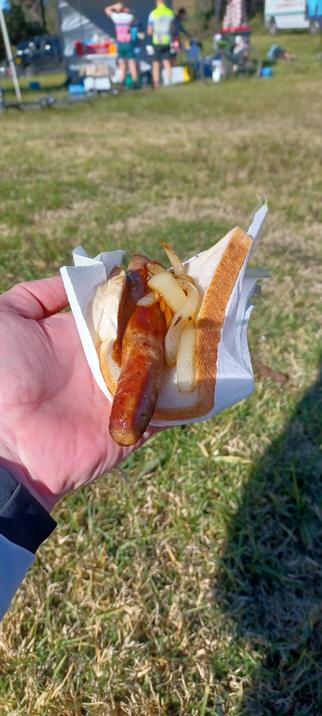A well-earned sausage sandwich at the end of the ride. An Aussie classic.