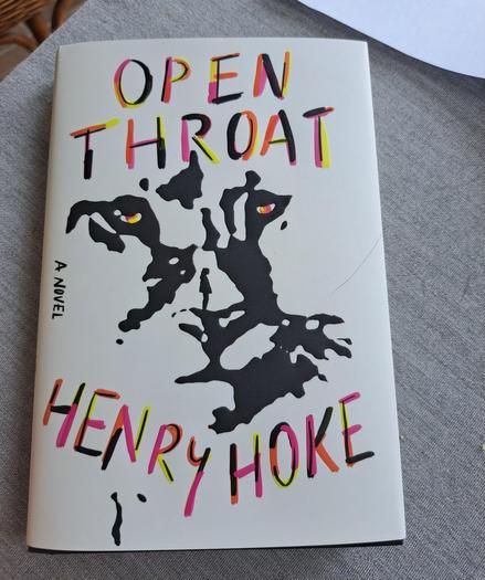 The cover has title and author in bold multi-colored capital letters. In the cover's center are black lines and red-yellow eyes suggesting the form of a mountain lion.
