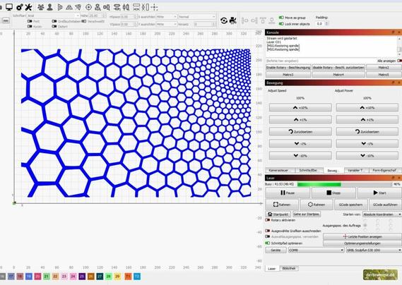 Ein Hexagonmuster in Lightburn, einem Lasersteuerungsprogramm