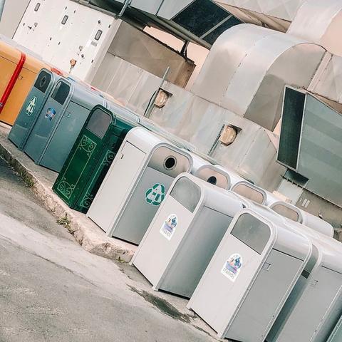 Backstage at the Walt Disney Studios in Paris, a collection of unused trash cans
