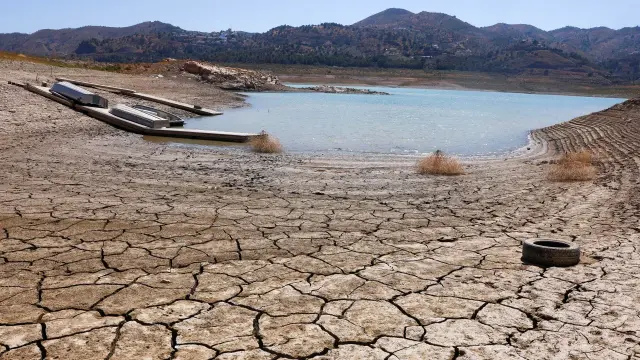 The cracked ground of La Vinuela reservoir during a severe drought in La Vinuela, near Malaga, southern Spain, August 8, 2022.