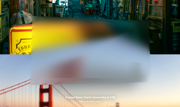 Two pictures and a rectangle in the middle simulating frosted glass on top of it