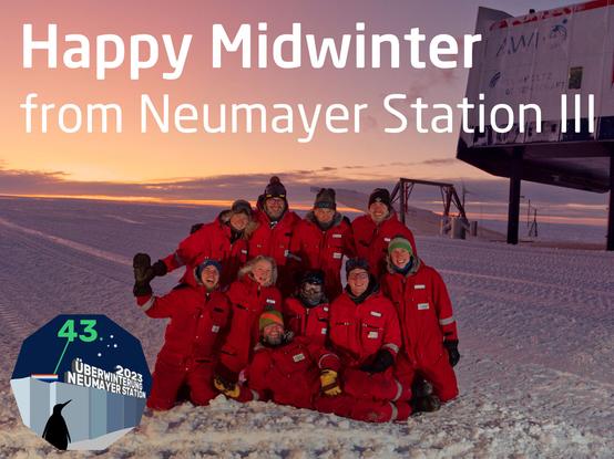43rd winter-over team in front of Neumayer III station, Antarctica