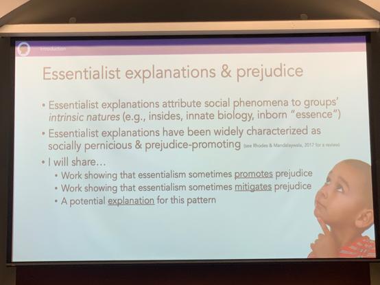 A slide about two opposing outcomes of essentialist frames.