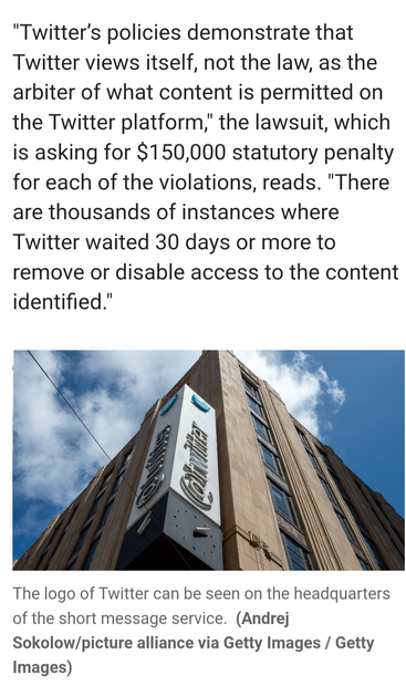 Photo of Twitter HQ in San Francisco. New lawsuit against ownership of social media site seeks $150,000 per DMCA violation of music rights holders