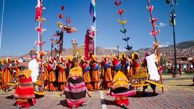 People celebrate Inti Raymi wearing colourful clothes
