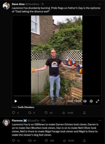 #GBN: #GiantBigotNetwork: 

"Laurence Fox is on GBNews to make Darren Grimes look clever, Darren is on to make Dan Wootton look clever, Dan is on to make Neil Oliver look clever, Neil is there to make Nigel Farage look clever and Nigel is there to make the viewer's dog feel clever."