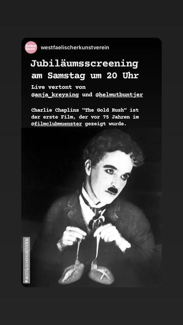 announcement for silent film concert pic with Charlie Chaplin