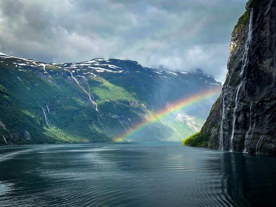 A rainbow in Geirangerfjord, seen from the Celebrity Apex cruise ship.