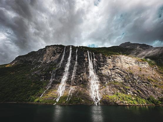 The Seven Sisters waterfall in Norway, as seen from the Celebrity Apex cruise ship on Geirangerfjord.