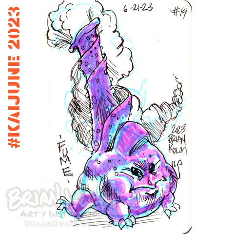 Kaijune 2023 No. 19 Fume.
A creature looks like a small pot belly stove with a organic 'stack' on their back.