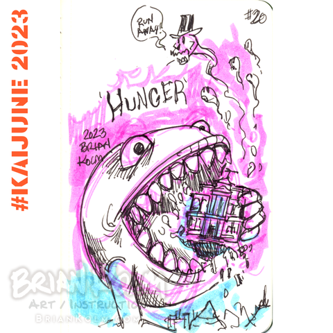 Kaijune 2023 No. 20 Hunger.
A giant pacman eats ghosts, from the Haunted Mansion attraction at Disneyland in Anaheim CA.