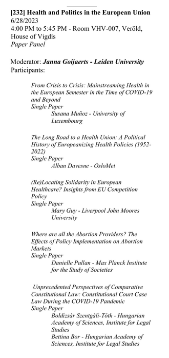 Screenshot from the CES conference program of panel “health and politics in the EU”