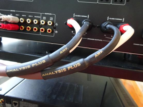 Analysis Plus speaker cables plugged into an Anthem receiver.