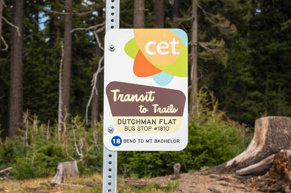 Cascades East Transit's Transit to Trails bus stop on Century Drive outside Bend. The Dutchman Flat stop is pictured.
