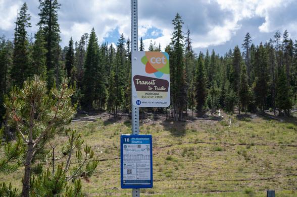 Cascades East Transit's Transit to Trails bus stop on Century Drive outside Bend. The Wanoga stop is pictured.