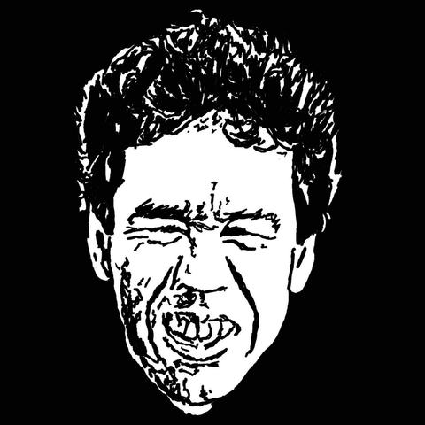 Pen drawing of Gilbert Gottfriend’s face drawn on a black background.