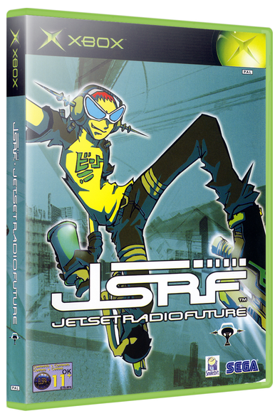 Carátula Jet set radio future. Aparecer patinador con gafas de sol y cascos de música futuristas.