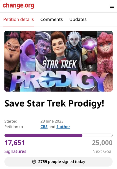 Screenshot of the ‘Save Star Trek Prodigy’ petition on Change.org