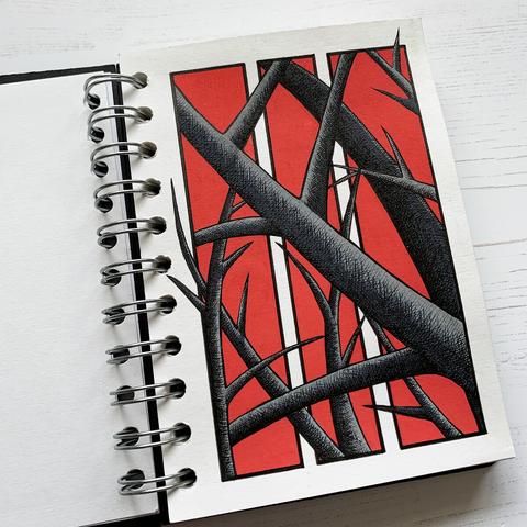 Thorns: Posca pens and fineliners in an A6 sketchbook
